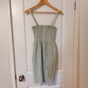 Green Gingham Smocked Dress with daisy -chain spaghetti straps